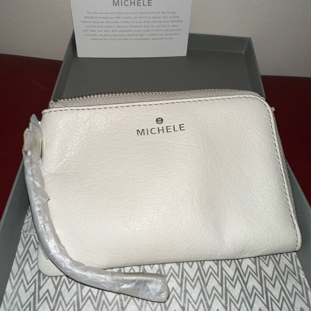 Michele white leather wristlet brand new in box